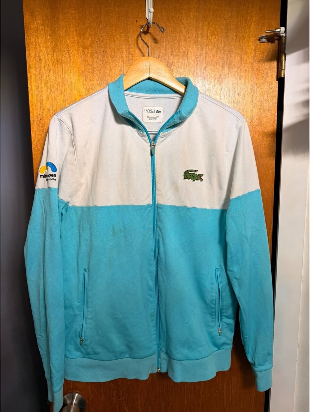 Lacoste Sport Miami Open Full Zip Track Jacket Mens Blue Long Sleeve US XL FR 6